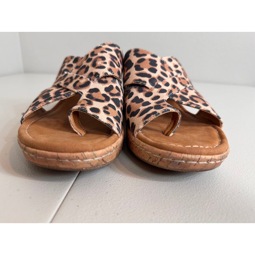 b.o.c. Summer Comfort sandals animal print fabric cork 1.75" wedge heel Sz 10 - Picture 4 of 7